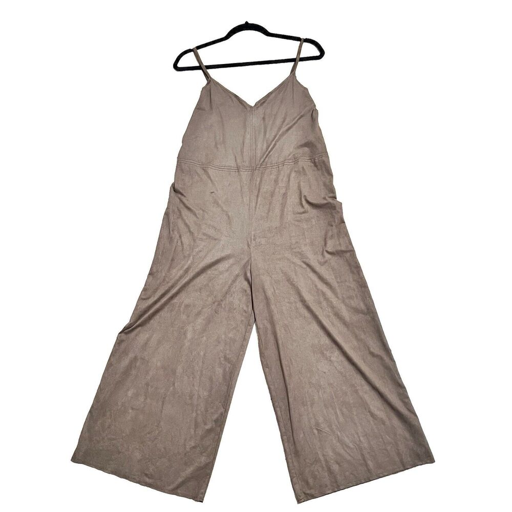 Zara Jumpsuit Size M Brown Wide Leg Faux Suede Bohemian Lagenlook Minimal Romper